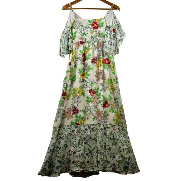 Nanette Lepore Floral Cold Shoulder Maxi Dress Ruffle Hem Summertime‎ Dress Sz 6 - Picture 5 of 10